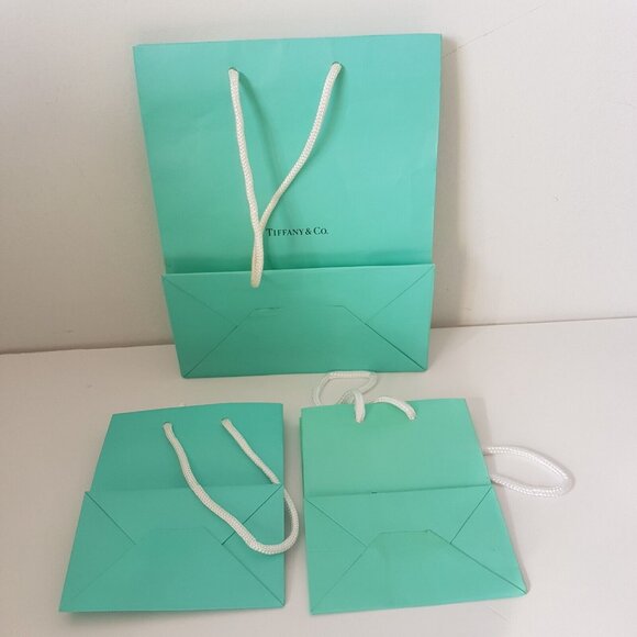 TIFFANY & Co Medium and 2 Small Blue Paper Tote Gift Bag Lot of 3 Empty Bags - Picture 2 of 6